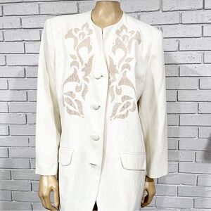 J.P Fall Elegant White Women's Jacket with Embroidered Design